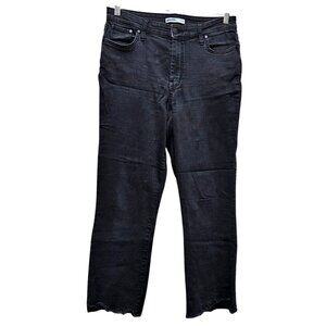 Nine West Kick Flare Black Denim Jeans Size 12 Womens Distressed Hem Cropped